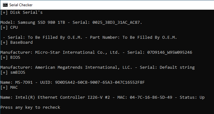 Serial Checker Screenshot